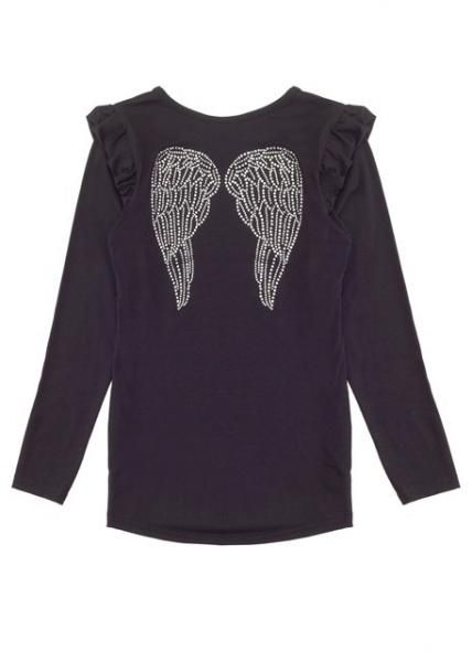 Angels face, svart genser med englevinger i blingbling