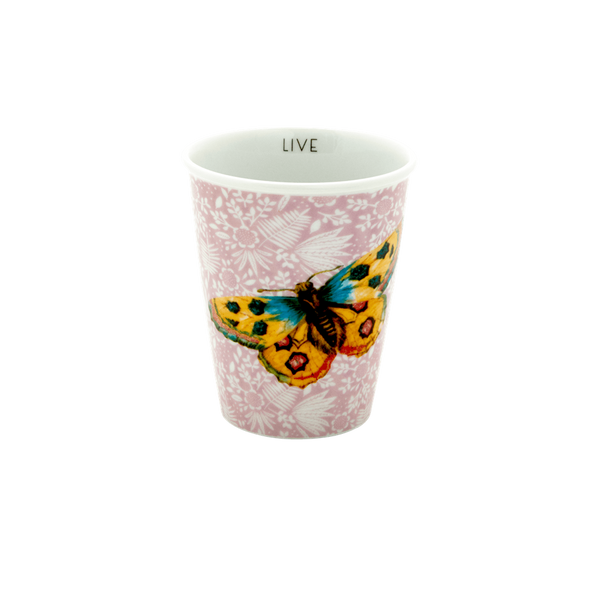 Rice, porselenskopp Dusty rose fern and flower and butterfly pri