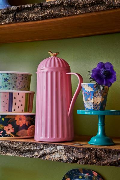 Rice, termokanne 1 l, bubblegum pink med gullfugl på lokket